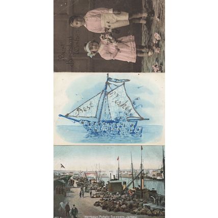 Harbour Potato Season Jersey Ship Greetings 3x Old Postcard s