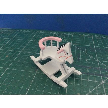 White Rocking Horse with Pink 1:12th Dolls House Miniature
