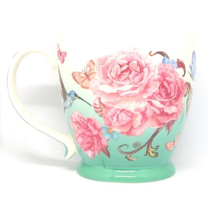 Oriental Blossom Fine China Mug with Pink Flowers and Butterfly Design 10 CM