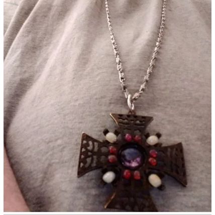 Metal Gothic cross with fire opals 30-inch chain link