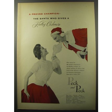 1953 Peck and Peck Hadley Cashmeres Ad - A proved champion - the Santa