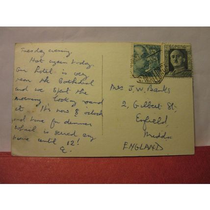 PUERTO Y CATHEDRAL, PALMA, MALLORCA, SPAIN used vintage postcard 1963? pm =