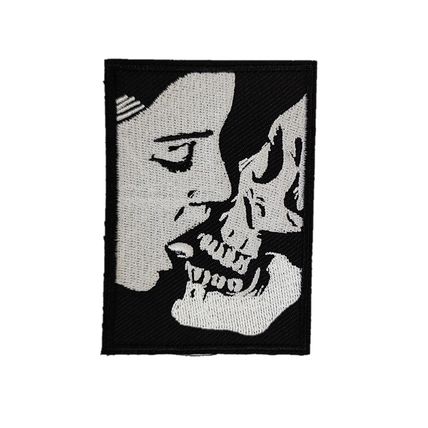 Skull French Kiss Iron On Patch Sew Motif Embroidered Badge 8.5 cm x 6.1 cm P339