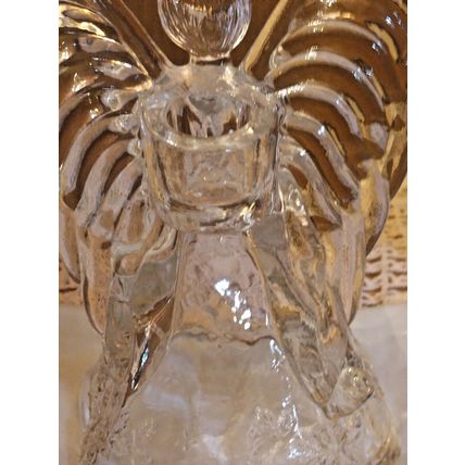 Vintage Heavy Clear Crystal Angel Playing Harp 7.5" H 5.5" W Candle Holder