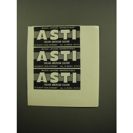 1959 Asti Restaurant Advertisement - Music Lovers Rendezvous Asti