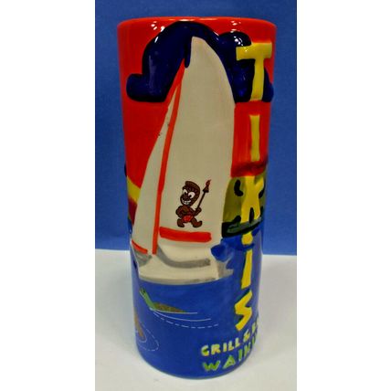 Tikis Grill Bar Waikiki Ceramic Tiki Mug Cup 7.5" J&J Sunset Sail Boat 1837/1950