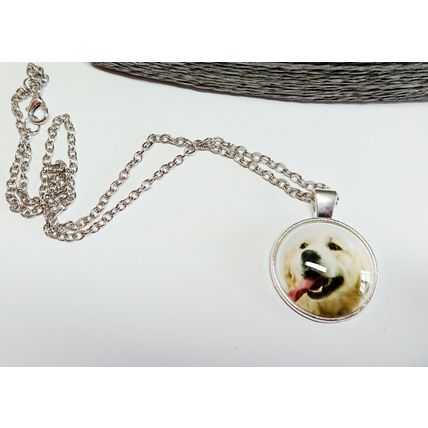Lovable Golden Retriever Glass Cabochon Dog Pendant Silver Necklace Gift