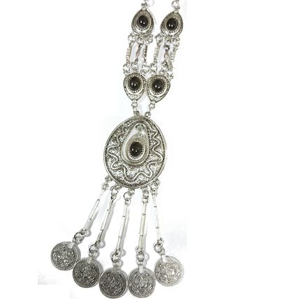 Bohemian Tribal Festival Antique Tibetan Silver Coins Black Necklace