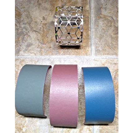 Les Georgettes by Altesse Brass Silver Finish Cuff Bracelet & 3 Leather Inserts