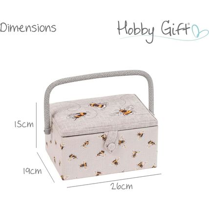HobbyGift Medium Sewing Box (Embroidered) - Bee Design - High Quality Storage