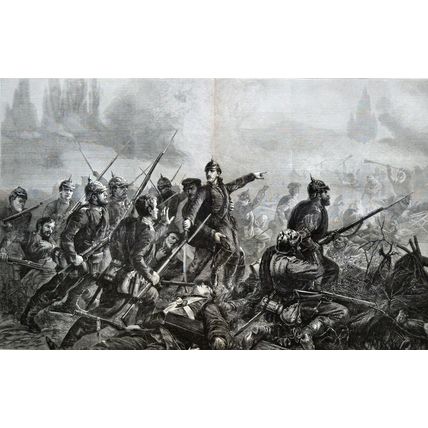 PRUSSIAN INFANTRY AT THE CHARGE 1870 Christian Sell VICTORIAN ENGRAVING