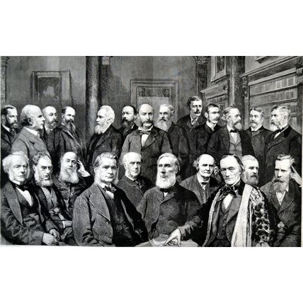 ROYAL SOCIETY 1889 Portrait Group VICTORIAN ENGRAVING