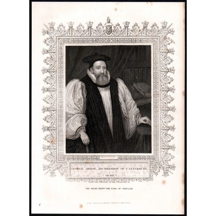 GEORGE ABBOT, ARCHBISHOP OF CANTERBURY 1832 William Henry Mote ANTIQUE ENGRAVING