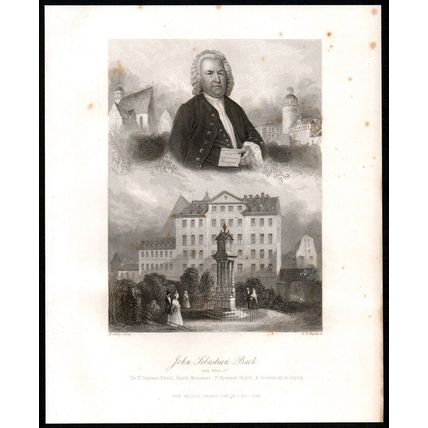 JOHANN SEBASTIAN BACH 1838 Albert Henry Payne - Bibby ANTIQUE ENGRAVING
