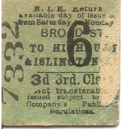 North London Railway Edmondson Ticket - Broad Street to Highbury & Islington