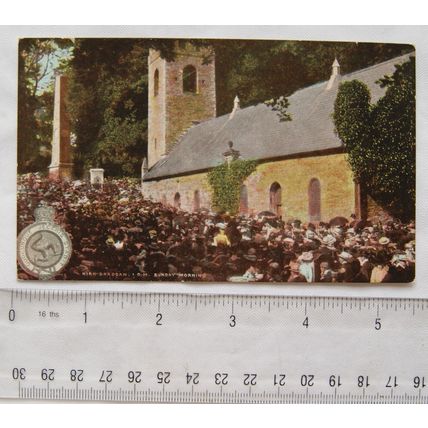 vintage postcard Sunday Morning at Kirk Braddan, Isle of Man