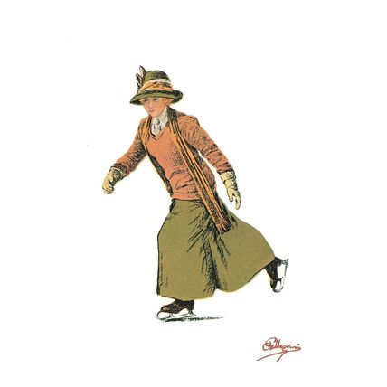Pink Fashion Mature Elderly Lady Ice Skating Carlo Pellegrini Postcard