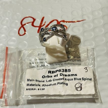 NIB Bomb Party Sz8 BP Ring RBP6385 Orbs of Dreams LC Aqua Blue Spinel Rhodium Pl