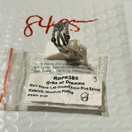 NIB Bomb Party Sz8 BP Ring RBP6385 Orbs of Dreams LC Aqua Blue Spinel Rhodium Pl