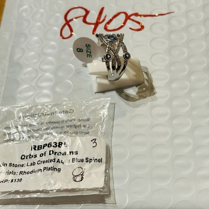 NIB Bomb Party Sz8 BP Ring RBP6385 Orbs of Dreams LC Aqua Blue Spinel Rhodium Pl