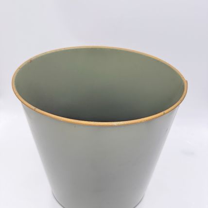 English Metal Waste Basket, 1960s Fox Hunting Lithograph Green 13”Hx10”x8”