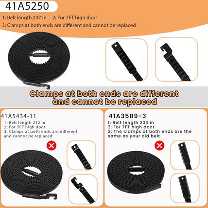 41A5250 41AB050-2 Belt for 7 Ft High Garage Door, 237" Garage Door Opener Belt C