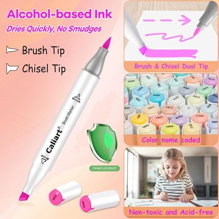 Caliart 101 Colors Brush & Chisel Alcohol Markers for Adult Coloring Book, Dual