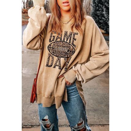 Khaki Loose Leopard GAME DAY Graphic Sweatshirt