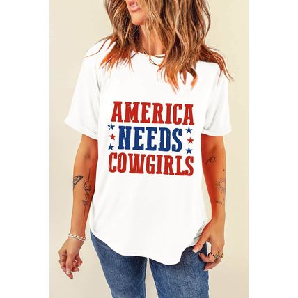 White America Needs Cowgirls Crew Neck Graphic Tee