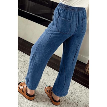 Sail Blue Mineral Wash Drawstring Waist Loose Straight Denim Pants