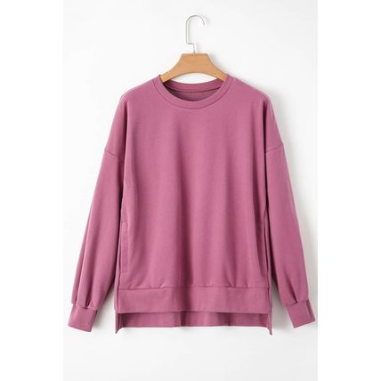 Valerian Solid Fleece Lined Drop Shoulder High Low Sweatshirt