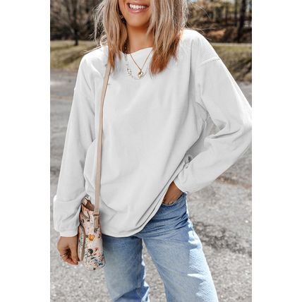 White Ribbed Corduroy Oversized Sweatshirt