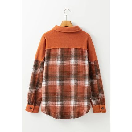 Khaki Colorblock Plaid Pattern Flap Pockets Buttoned Shacket
