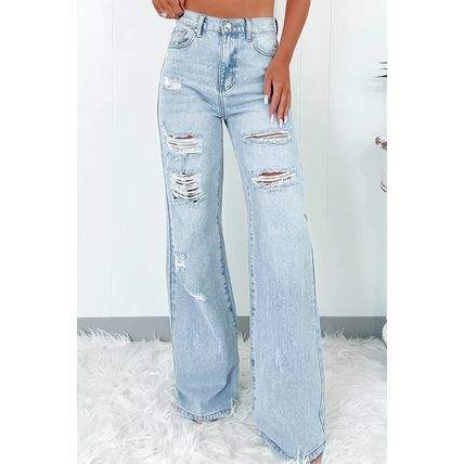 Beau Blue Light Wash Distressed High Waist Wide Leg Jeans