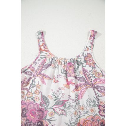 Multicolour Floral Print Fringed Tie U Neck Sleeveless Mini Dress