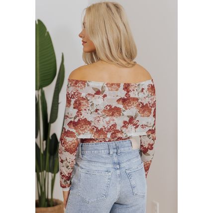 Pink Floral Printed Long Sleeve Sheath Bodysuit
