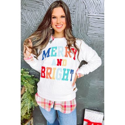 Bright White Merry And Bright Cable Knit Pullover Sweatshirt