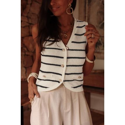 Black Stripe Buttoned V Neck Slim Fit Sweater Vest