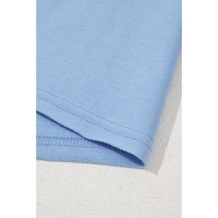 Beau Blue Eyelet Flower Embroidered Puff Short Sleeve Patchwork Crew Neck Blouse