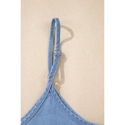 Sky Blue Casual Ruffled Spaghetti Straps Denim Tank Top