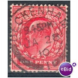 GB stamps 1902-10 KEV11 - 1d SG219 Beckenham 6