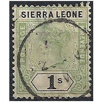 Sierra Leone 1896 SG50 1/- Green & Black Wmk Crown CA Fine Used . .