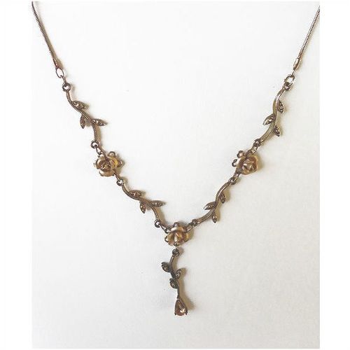 Necklace gold rose vines & citrine gems 15.5 inch ladies costume fashion jewelry