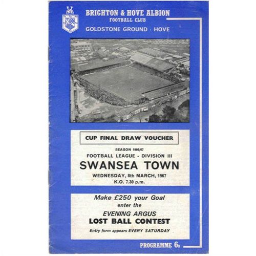 1966-67 BRIGHTON & HOVE ALBION v Swansea Town (Good Condition)