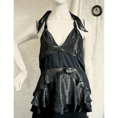 Karen Millen Black Silver Halter Top Size 14 New With Tag