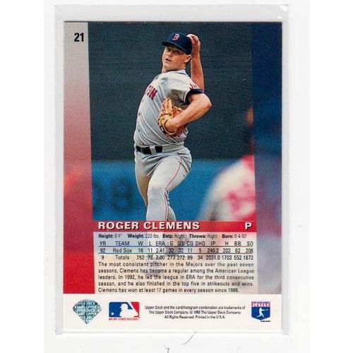 1993 Upper Deck Diamond Gallery Roger Clemens card #21 –Red Sox