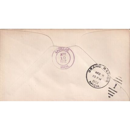 United States 1952 First Trip Highway Post between Cadillac-Grand Rapids Cover