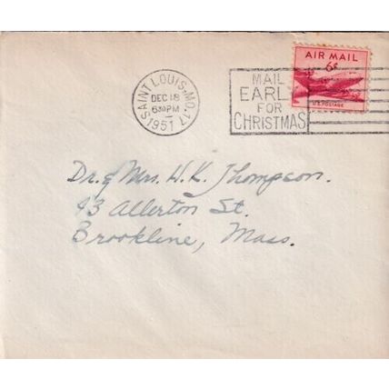 United States 1951 St Louis MO-Brokeline MASS Cover written St Louis cancel VGC