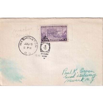 United States 1936 Washington DC-Newark NJ Cover Washington DC cancel written