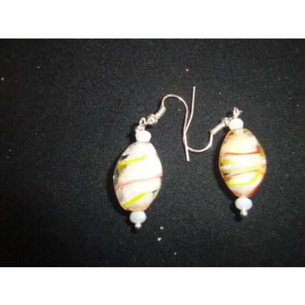 Beautiful hand blown white red yellow glass oval dangle earrings